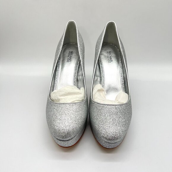 Michael Michael Kors 7.5M Chantal Silver Platforms Pumps Heels Shoes - Picture 2 of 15